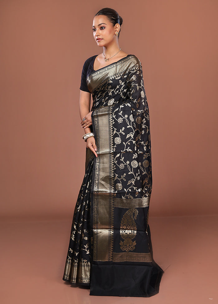Black Dupion Silk Saree With Blouse Piece