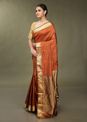 Rust Kanjivaram Silk Saree With Blouse Piece