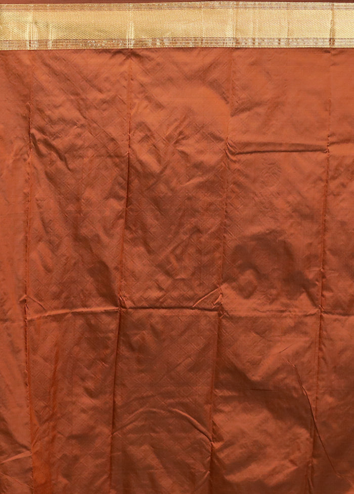 Rust Kanjivaram Silk Saree With Blouse Piece