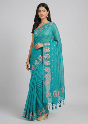 Green Tussar Silk Saree With Blouse Piece