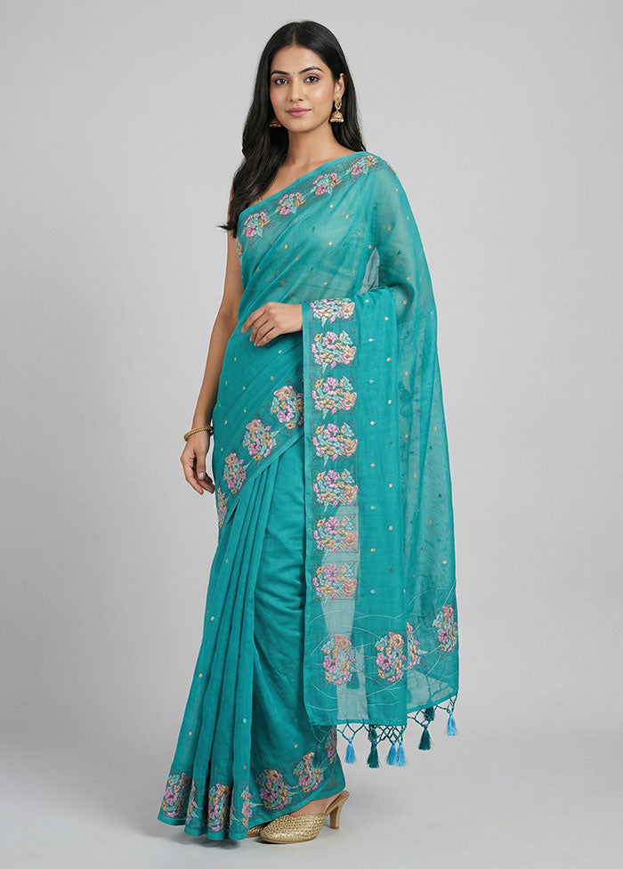 Green Tussar Silk Saree With Blouse Piece