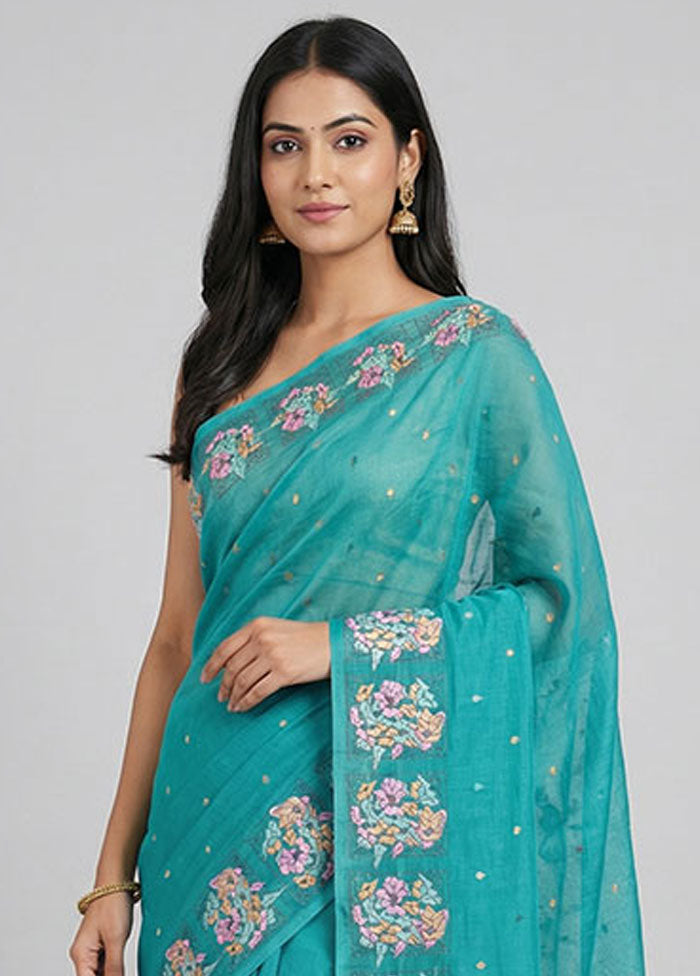 Green Tussar Silk Saree With Blouse Piece