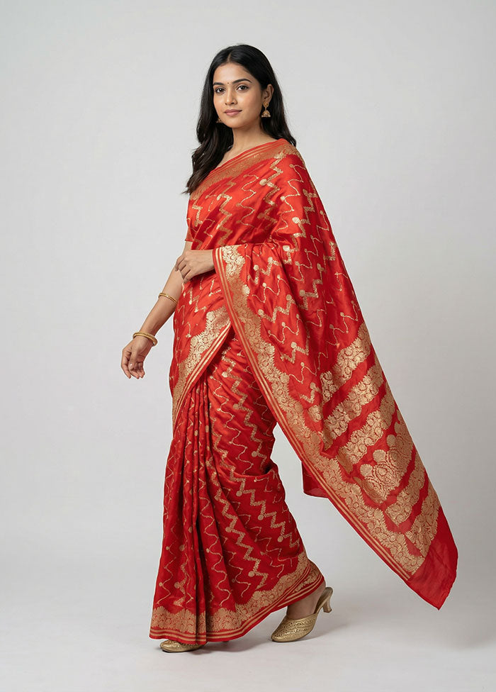 Red Banarasi Silk Saree With Blouse Piece
