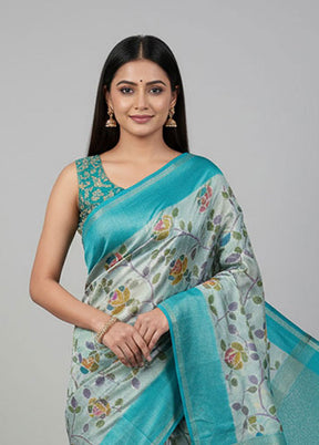 Green Tissue Silk Saree With Blouse Piece