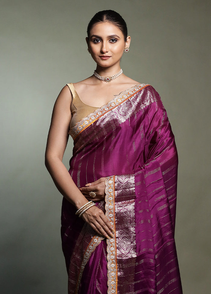 Purple Chiffon Silk Saree With Blouse Piece