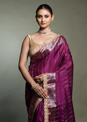 Purple Chiffon Silk Saree With Blouse Piece