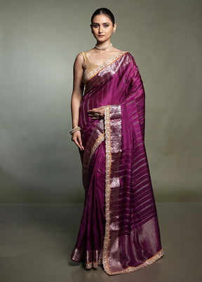 Purple Chiffon Silk Saree With Blouse Piece