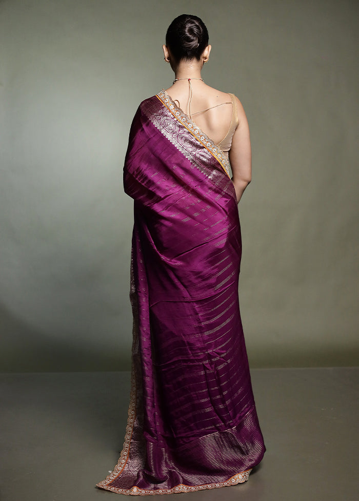 Purple Chiffon Silk Saree With Blouse Piece