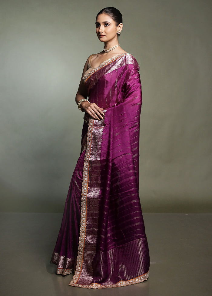 Purple Chiffon Silk Saree With Blouse Piece