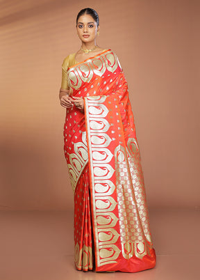 Pink Banarasi Silk Saree With Blouse Piece