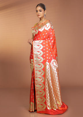 Pink Banarasi Silk Saree With Blouse Piece
