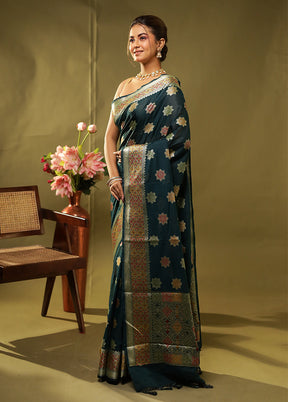 Green Dupion Silk Saree With Blouse Piece