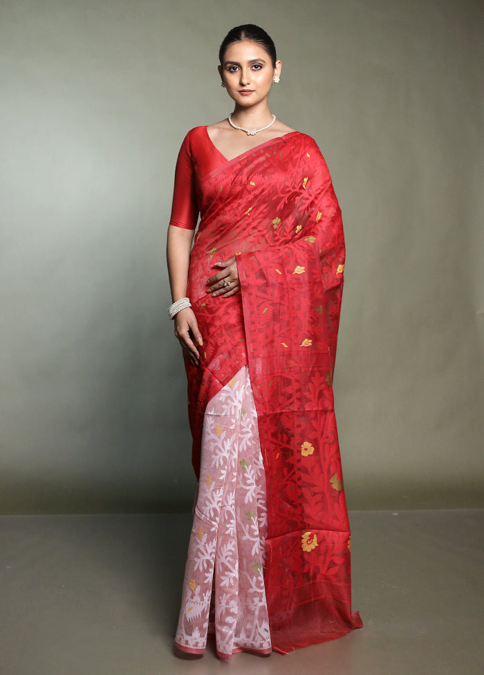 Red Cotton Saree With Blouse Piece