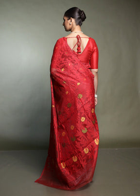Red Cotton Saree With Blouse Piece