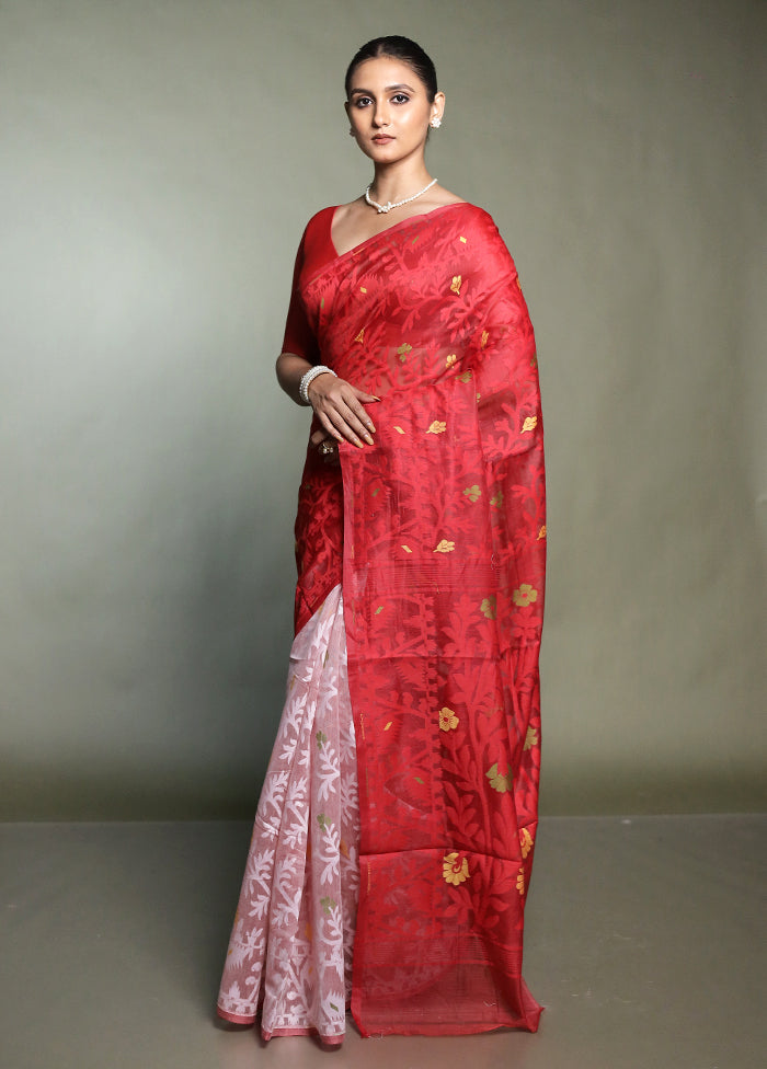 Red Cotton Saree With Blouse Piece