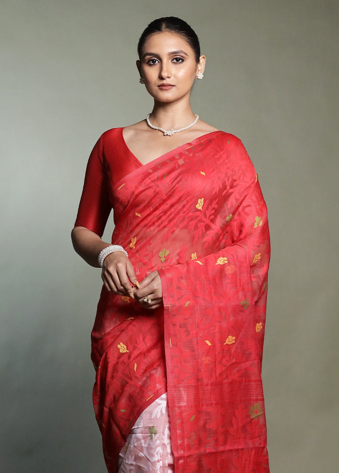 Red Cotton Saree With Blouse Piece
