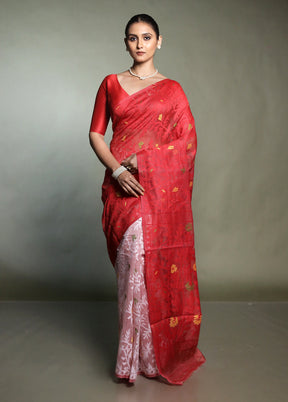Red Cotton Saree With Blouse Piece