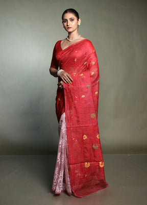 Red Cotton Saree With Blouse Piece