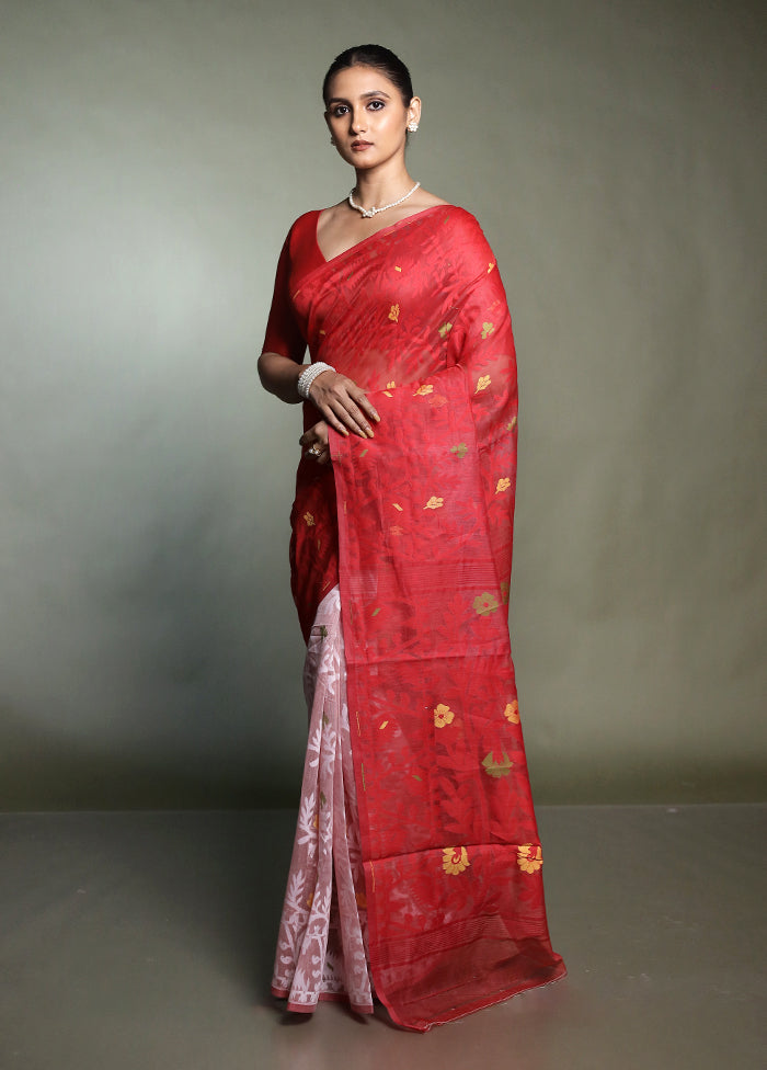 Red Cotton Saree With Blouse Piece