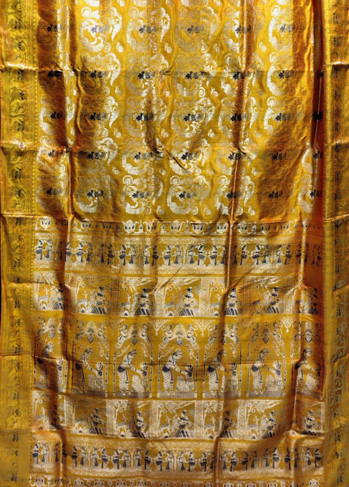Yellow Handloom Baluchari Pure Silk Saree With Blouse Piece