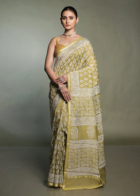 Cream Chanderi Cotton Saree With Blouse Piece
