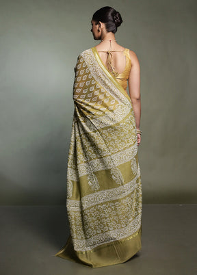Cream Chanderi Cotton Saree With Blouse Piece
