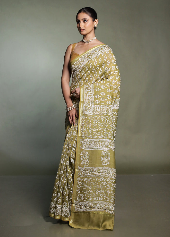 Cream Chanderi Cotton Saree With Blouse Piece