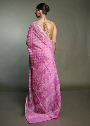 Pink Chanderi Cotton Saree With Blouse Piece