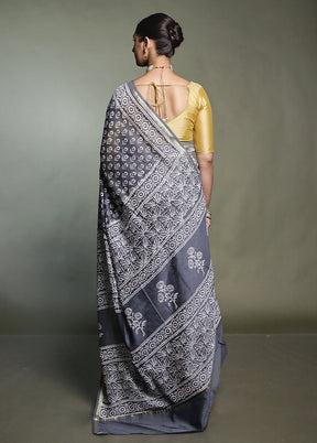 Grey Chanderi Cotton Saree With Blouse Piece