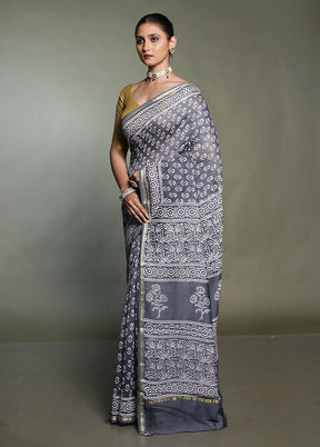 Grey Chanderi Cotton Saree With Blouse Piece