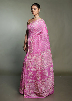 Pink Chanderi Cotton Saree With Blouse Piece