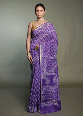 Purple Chanderi Cotton Saree With Blouse Piece