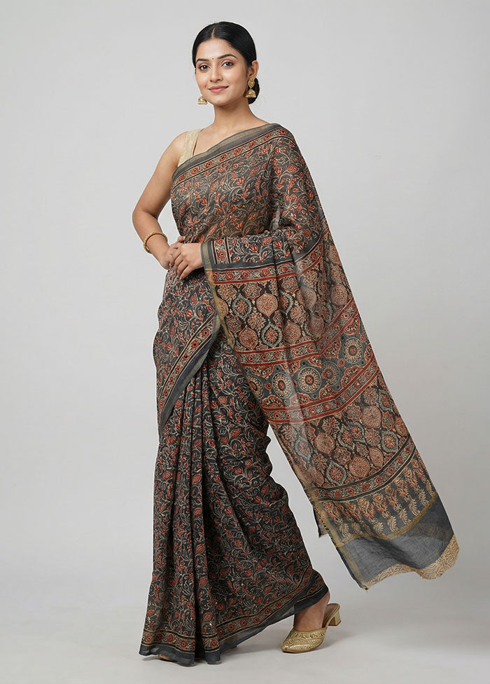 Grey Chanderi Silk Saree With Blouse Piece