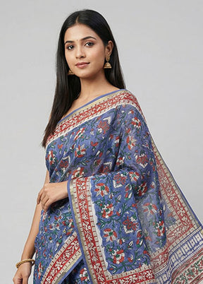 Blue Chanderi Silk Saree With Blouse Piece