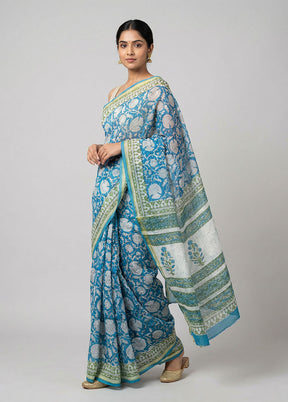 White Chanderi Silk Saree With Blouse Piece