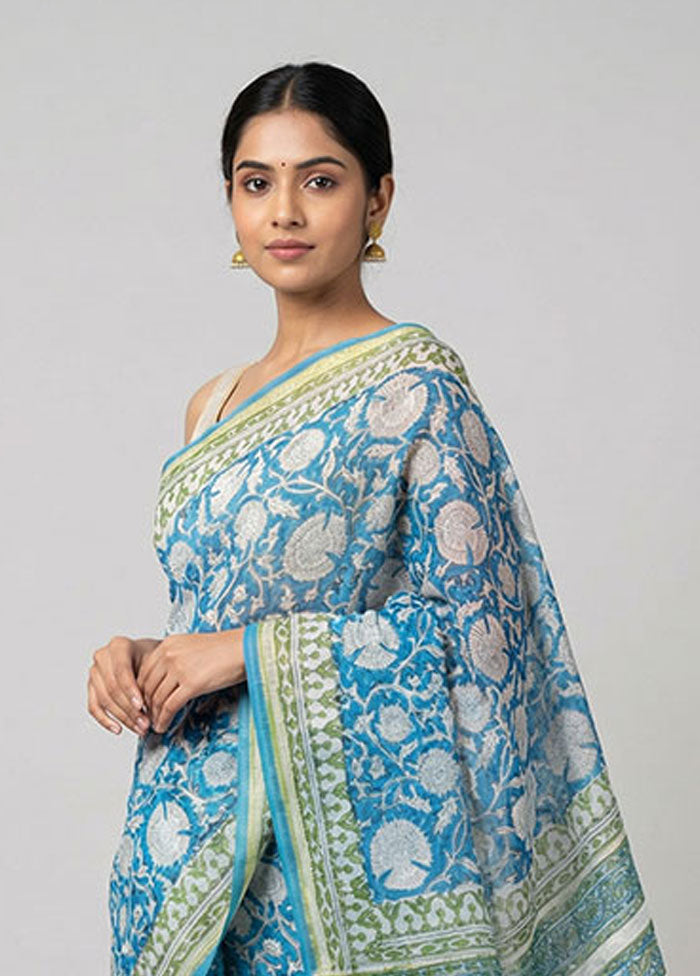 White Chanderi Silk Saree With Blouse Piece