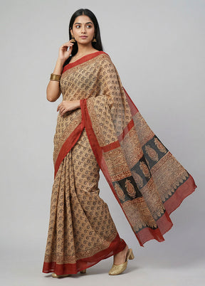 Cream Chanderi Silk Saree With Blouse Piece