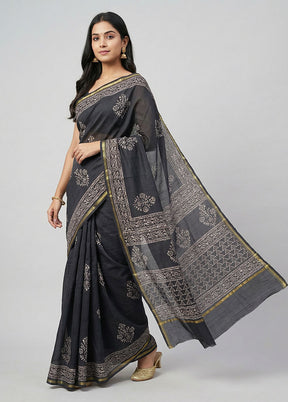 Blue Chanderi Silk Saree With Blouse Piece