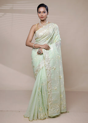 Green Organza Saree With Blouse Piece