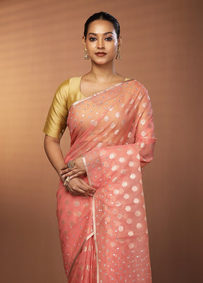 Pink Organza Saree With Blouse Piece