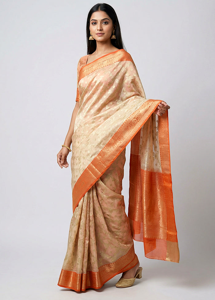 Cream Organza Saree With Blouse Piece