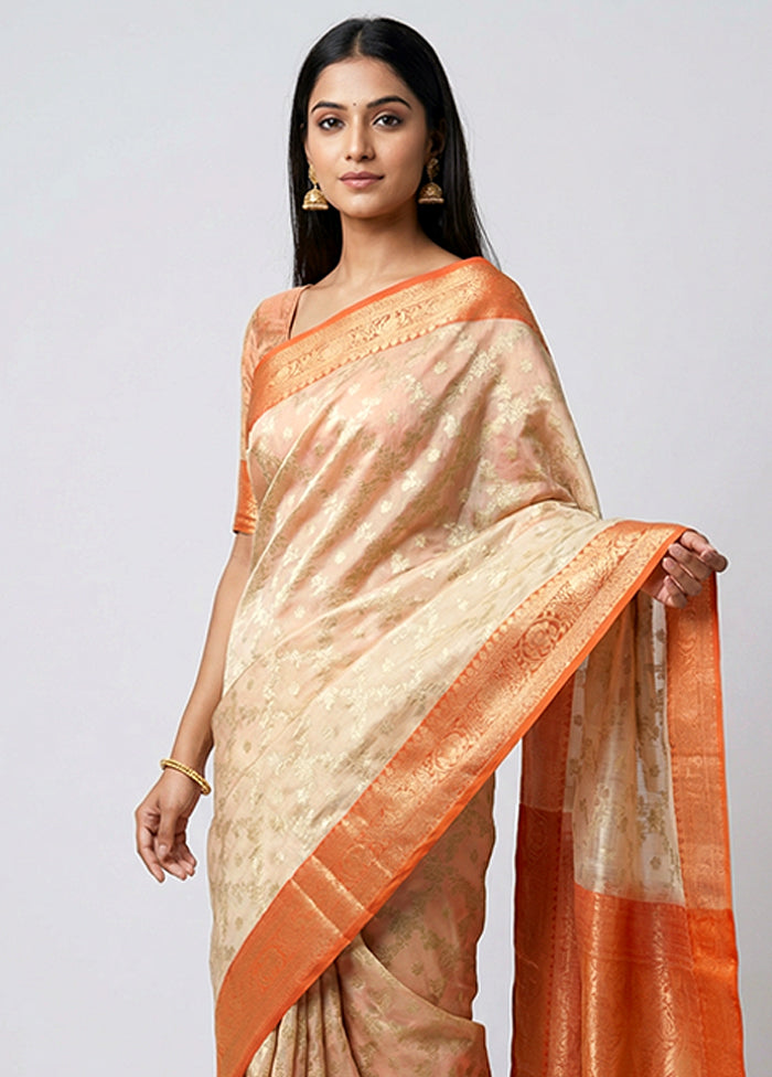 Cream Organza Saree With Blouse Piece