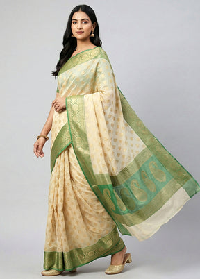 Cream Organza Saree With Blouse Piece