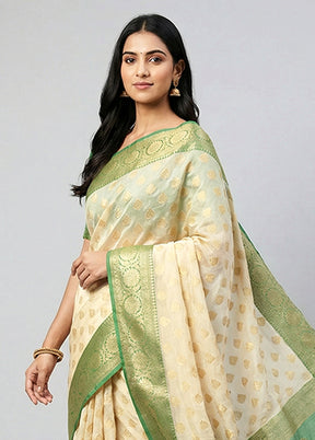 Cream Organza Saree With Blouse Piece