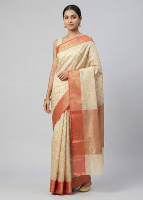 Cream Organza Saree With Blouse Piece