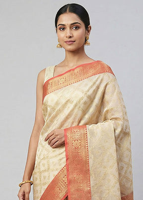 Cream Organza Saree With Blouse Piece