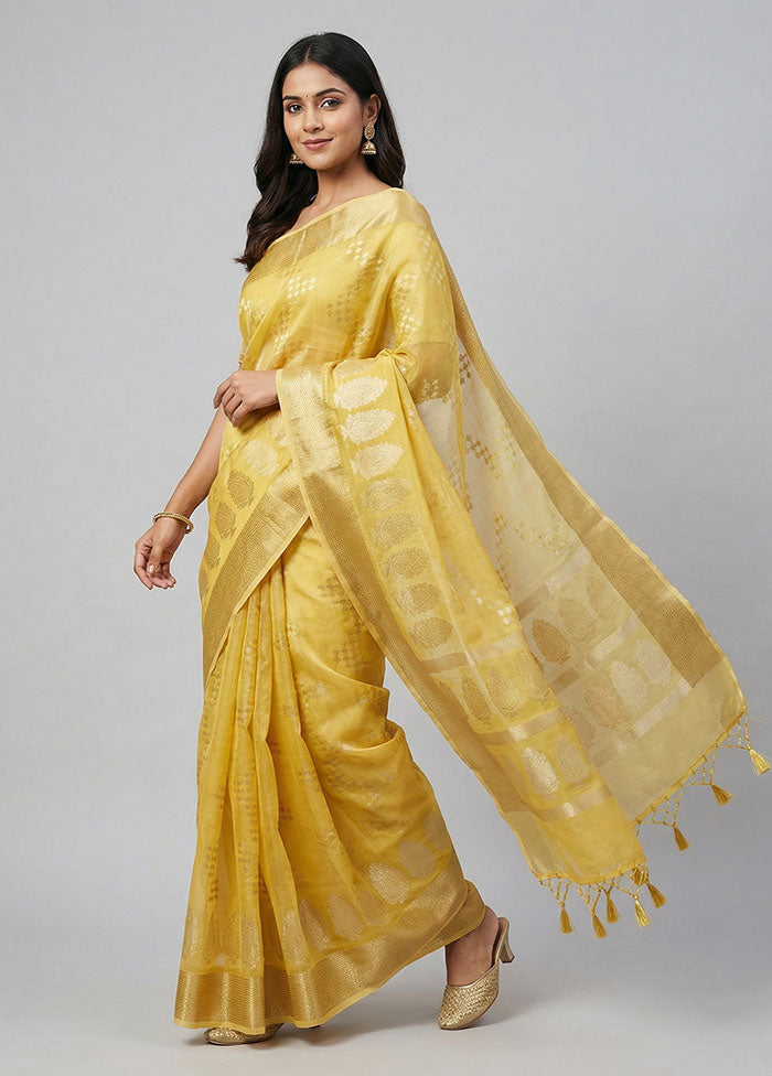Yellow Organza Saree With Blouse Piece