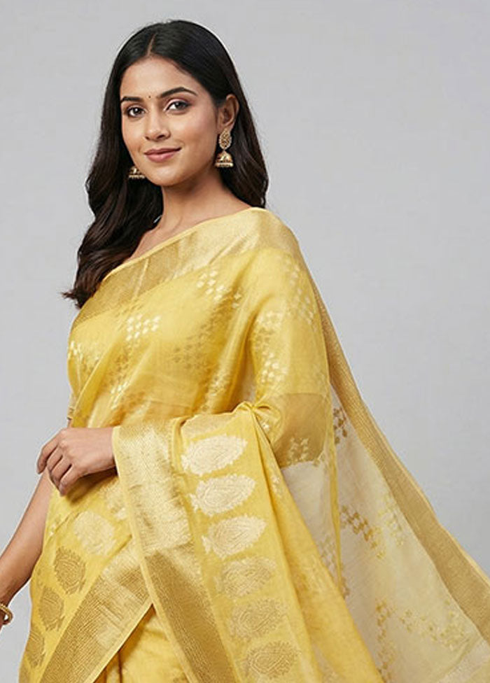 Yellow Organza Saree With Blouse Piece