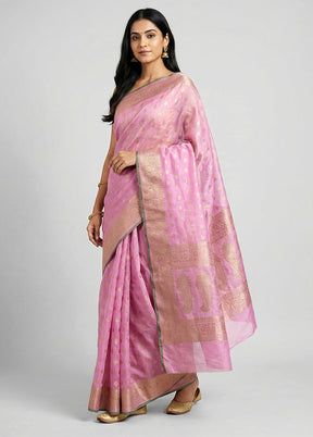 Pink Dupion Silk Saree With Blouse Piece