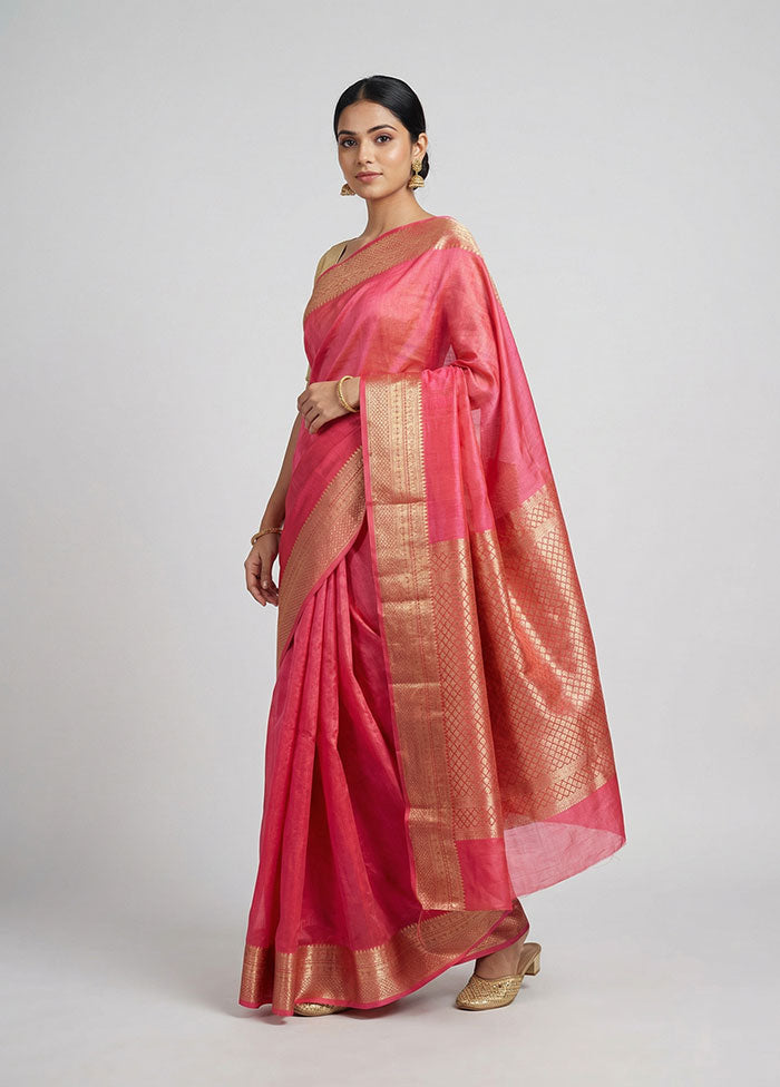 Pink Dupion Silk Saree With Blouse Piece